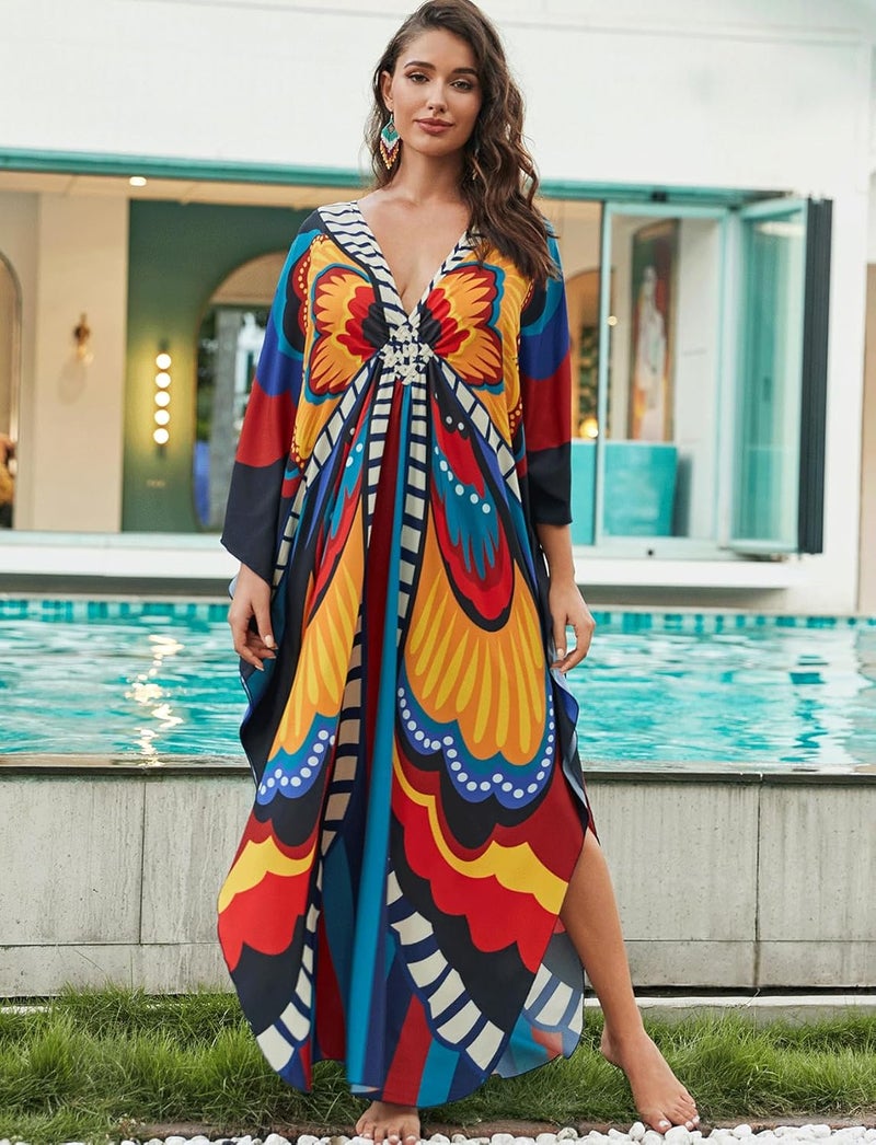 KECVOT Kaftan Dresses for Women Plus Size Batwing Sleeve Caftans Long Bathing Suit Cover Up Maxi Beach Dress Loungewear - Image 1